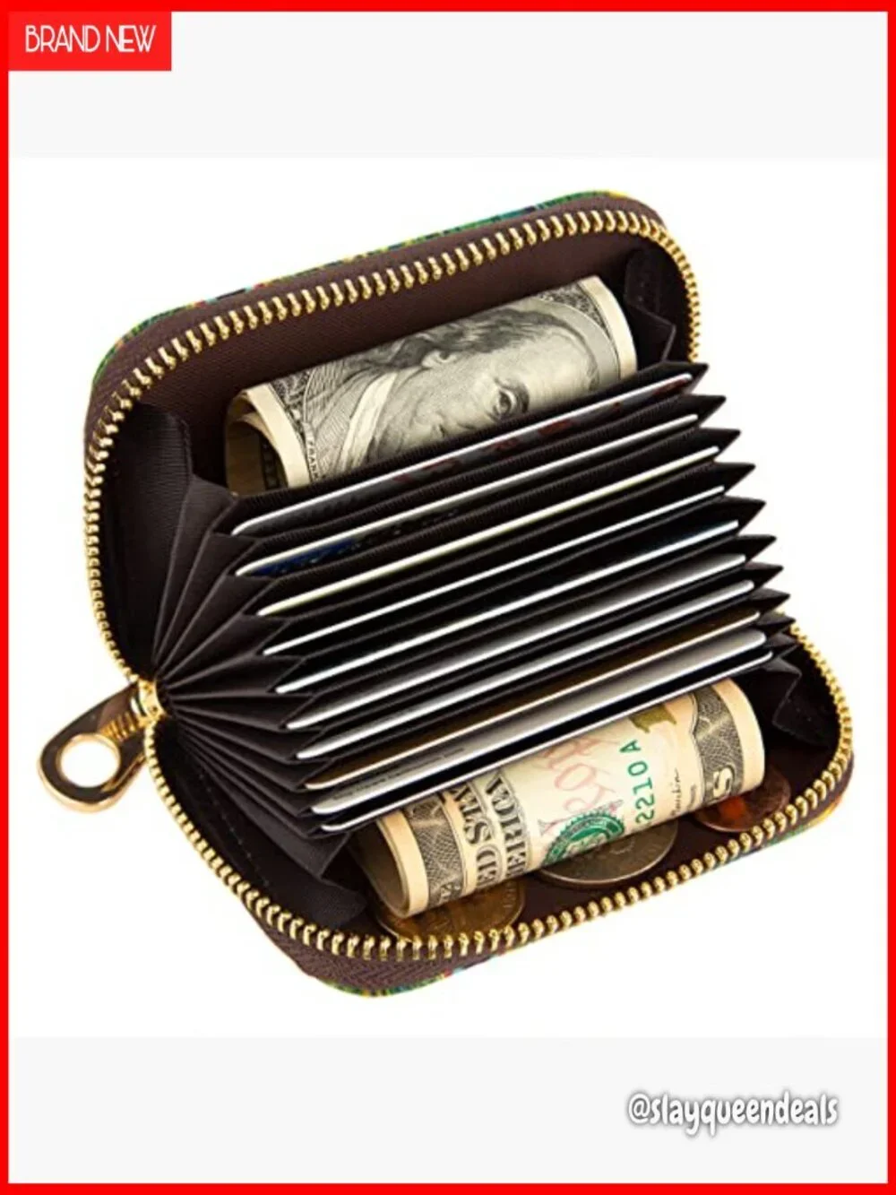 RFID Blocking Leather Wallet Zipper Card Holder Multi-Slot Coin Purse
